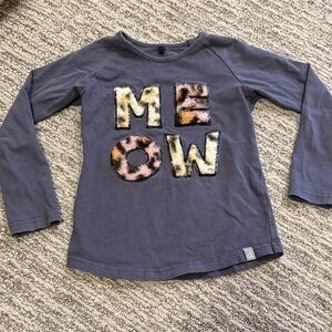 Deux par Deux Long Sleeve 'Meow' Shirt - Gray